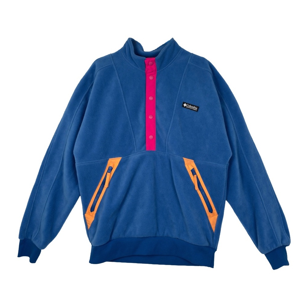 Columbia Blue Half Snap Fleece Pullover Retro Colorblock Wintertrainer NWOT L